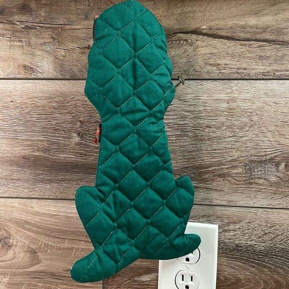 Vintage Quilted Cat Christmas Holiday Stocking Door Hanger Decor Green Red White - Picture 3 of 6